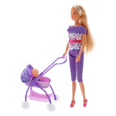 Кукла Steffi & Evi Love Штеффи и коляска с малышом Лиловая