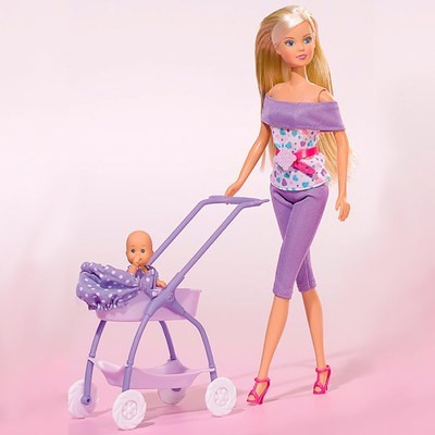 Кукла Steffi & Evi Love Штеффи и коляска с малышом Лиловая