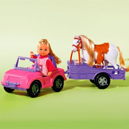 Игровой набор Steffi & Evi love Кукла Эви на джипе с трейлером и лошадью